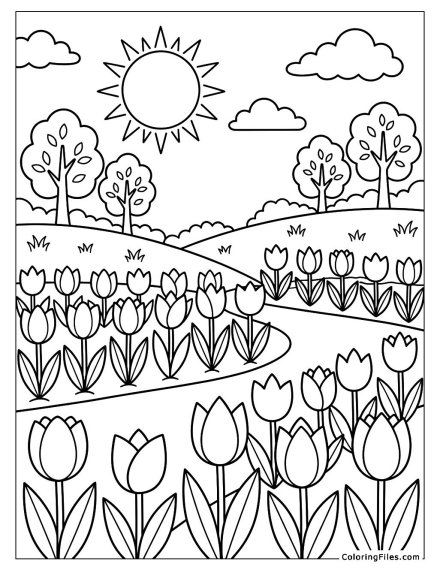 Fresh Tulip Garden in Sunshine