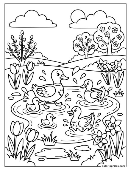 Ducks Splashing in Puddles