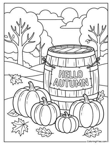 Harvest Bounty: Pumpkins Beside a Rustic Wooden Barrel