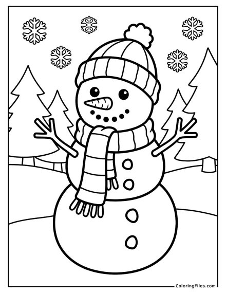 Friendly Snowman with a Striped Scarf