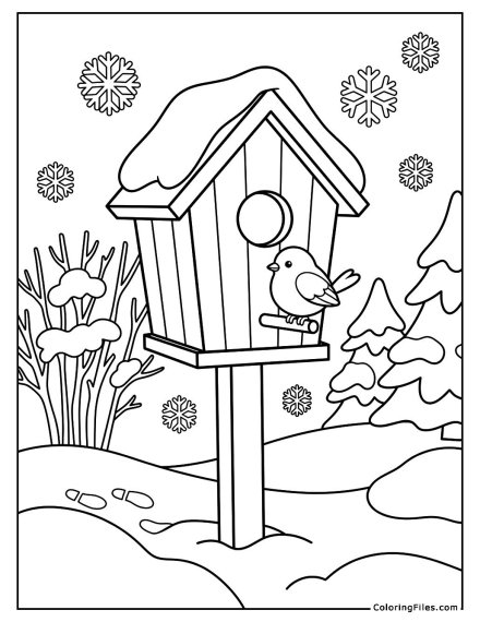 Winter Birdhouse in a Snowy Garden