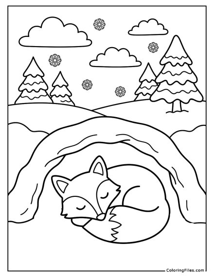 Sleeping Fox in a Snowy Burrow