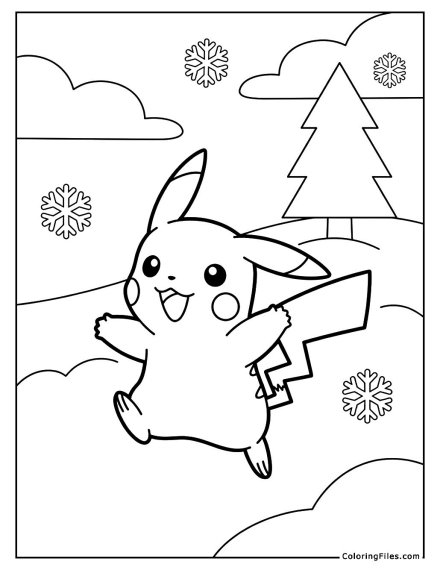 Pikachu Playing in the Snowy Field