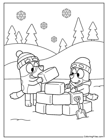 Bluey and Bingo Building a Snow Fort