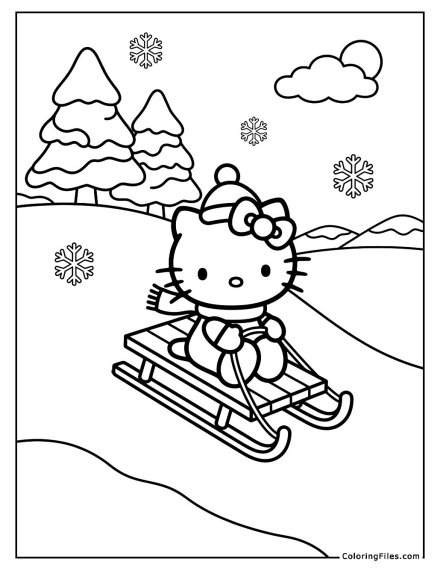 Hello Kitty Sledding Down a Snowy Hill