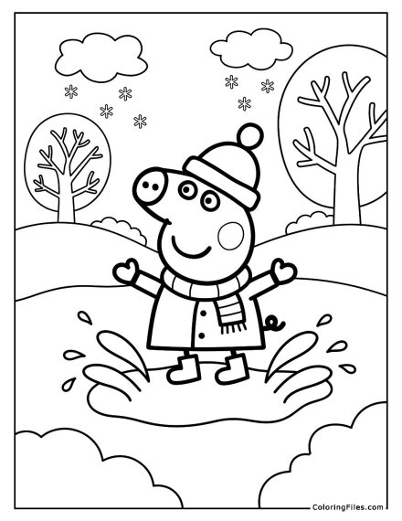 Peppa Pig Jumping in Winter Puddles