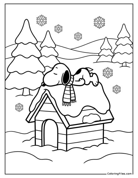 Snoopy Sleeping on a Snowy Doghouse
