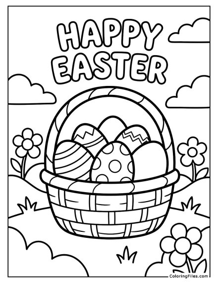 Happy Easter With Eggs In A Basket
