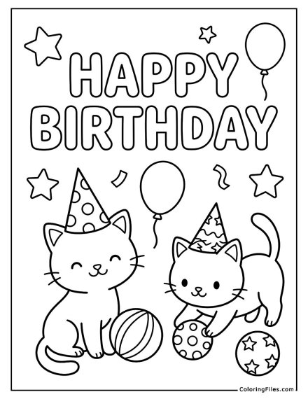 Kittens with Birthday Hats and Balls