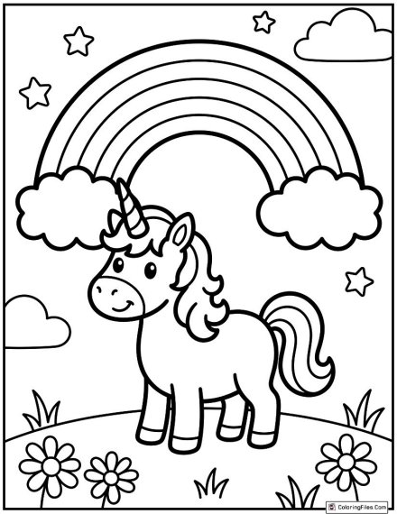 Cute Unicorn Under a Rainbow