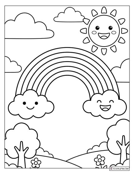 Happy Rainbow with Smiling Sun