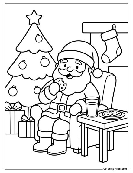 Santa Enjoying Milk & Cookies