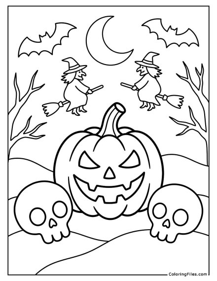 Jack-O-Lantern With Witches And Skulls