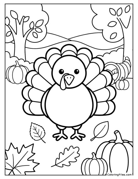 Cute Turkey with Fall Leaves