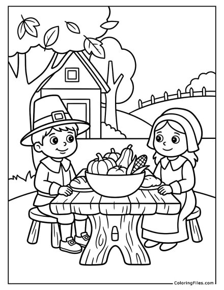 Pilgrim Kids Celebrating Thanksgiving