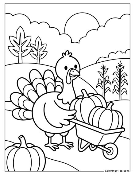 Turkey Carrying Pumpkins