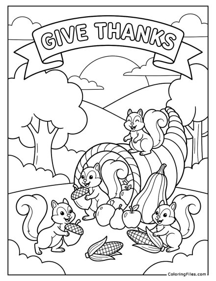 Squirrels Playing With Cornucopia