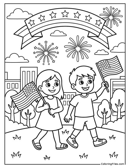 Kids Holding Flags on 4th of July