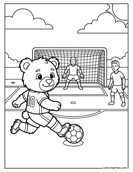 Bear Mascot Practicing Penalty Kicks