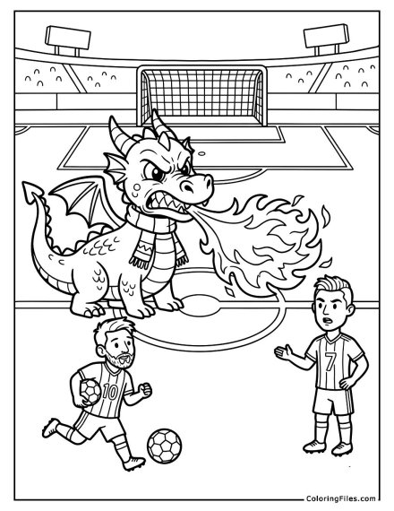 Dragon Mascot Breathing Fire on the Pitch