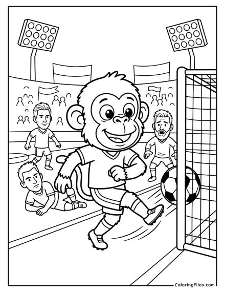 Monkey Mascot Scoring a Silly Goal