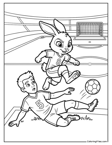 Rabbit Mascot Hopping Over the Defender