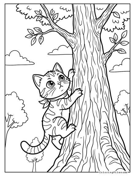 Brave Cat Climbing a Tall Tree