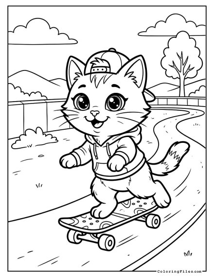Cat Skater Riding a Tiny Board