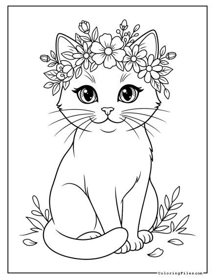 Elegant Cat Wearing a Floral Crown