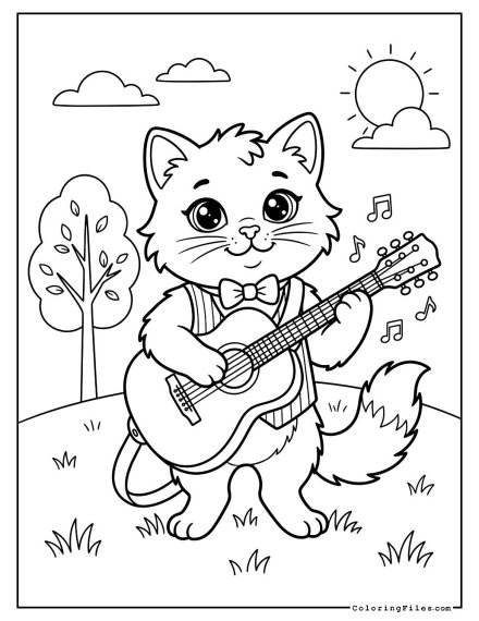 Musician Cat Playing the Guitar