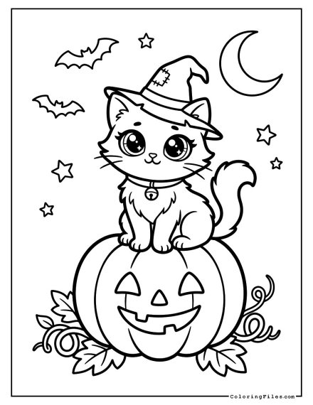 Spooky Halloween Cat on a Pumpkin