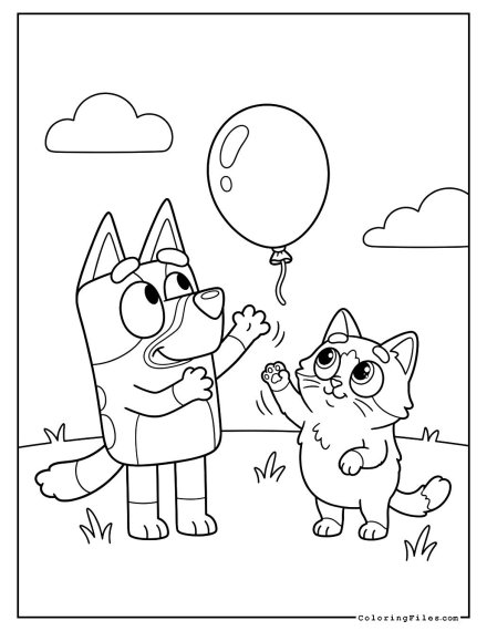 Bluey and a Cat Playing Keepy-Uppy
