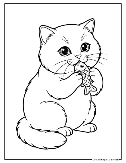 British Shorthair Eating a Fish Treat