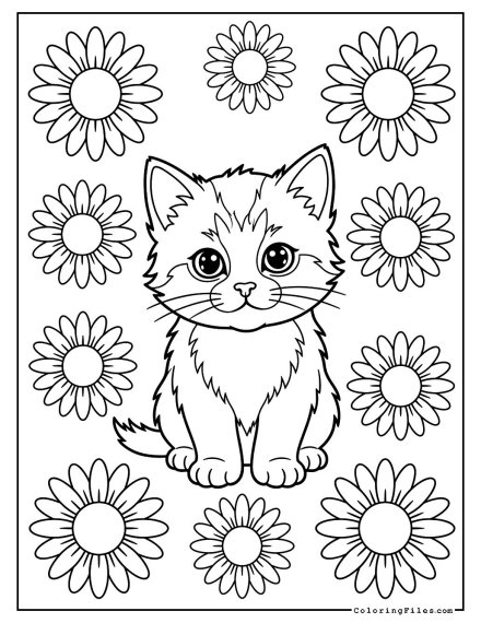 Kitten Playing in the Daisy Field