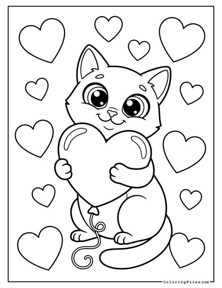 Cat Hugging a Heart Balloon
