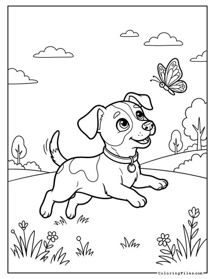 Jack Russell Chasing Butterfly
