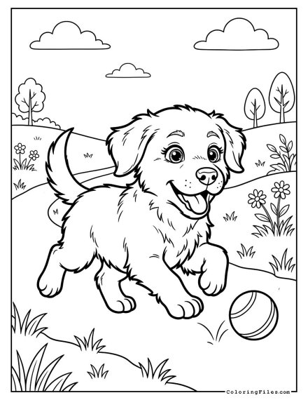 Happy Puppy Chasing a Ball