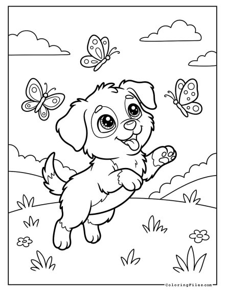 Puppy Trying to Catch Butterflies