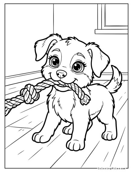 Puppy Tugging on a Rope Toy