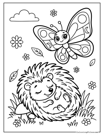 Sleepy Hedgehog & Butterfly