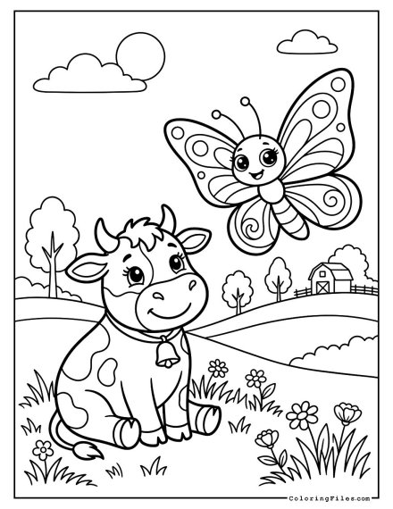 Cow & Butterfly Country Scene