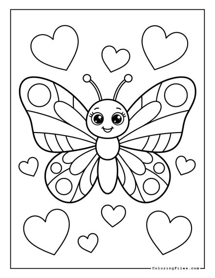 Butterfly Among Floating Hearts