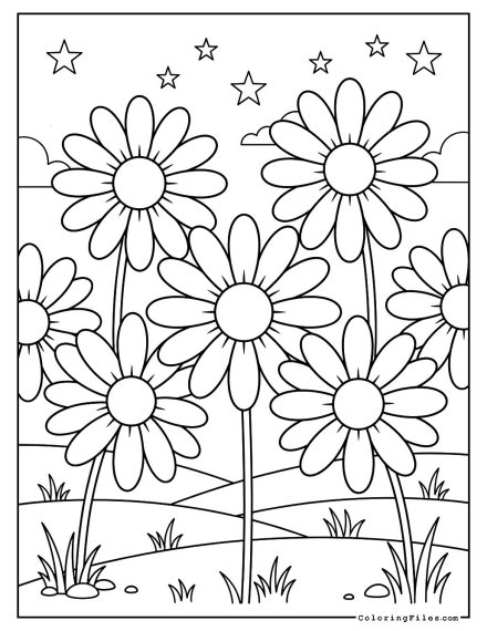 Daisy Bloom in a Starry Meadow