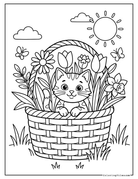 Flower Basket and Kitten