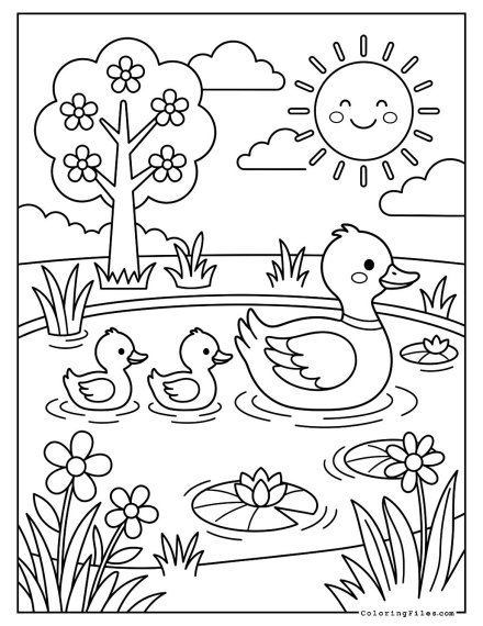 A Family of Ducks Swimming