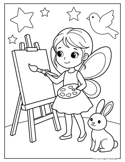 Fairy Girl is drawing on canvas