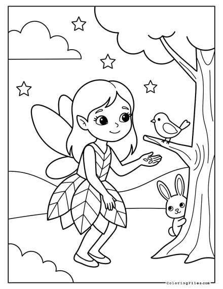 Fairy Girl Feeds Birds
