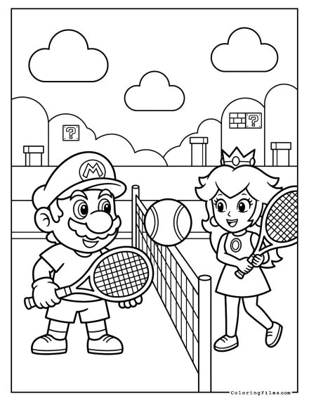 Mario and Princess Peach at a Tennis Match