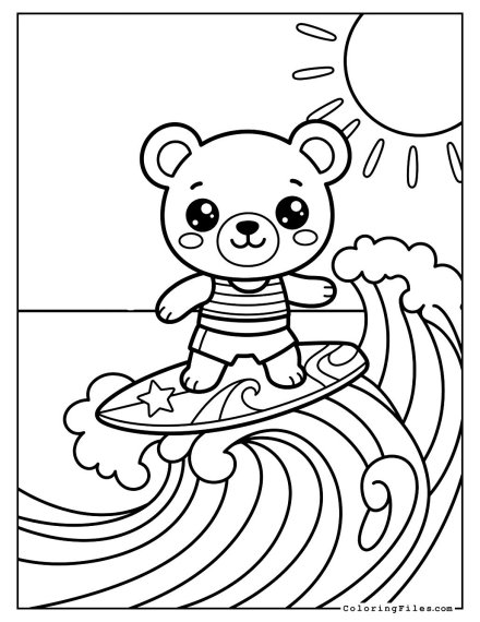 Teddy Bear Surfing Wave