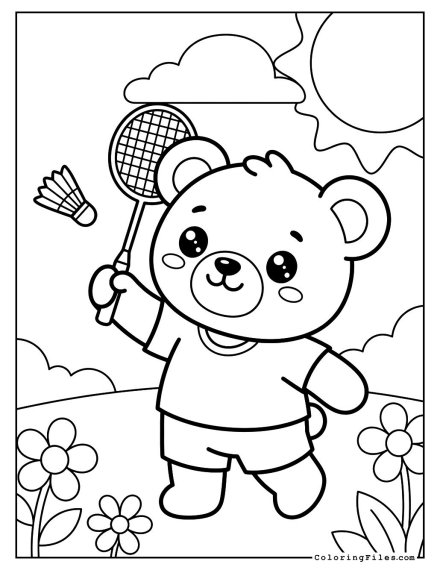 Teddy Bear Playing Badminton